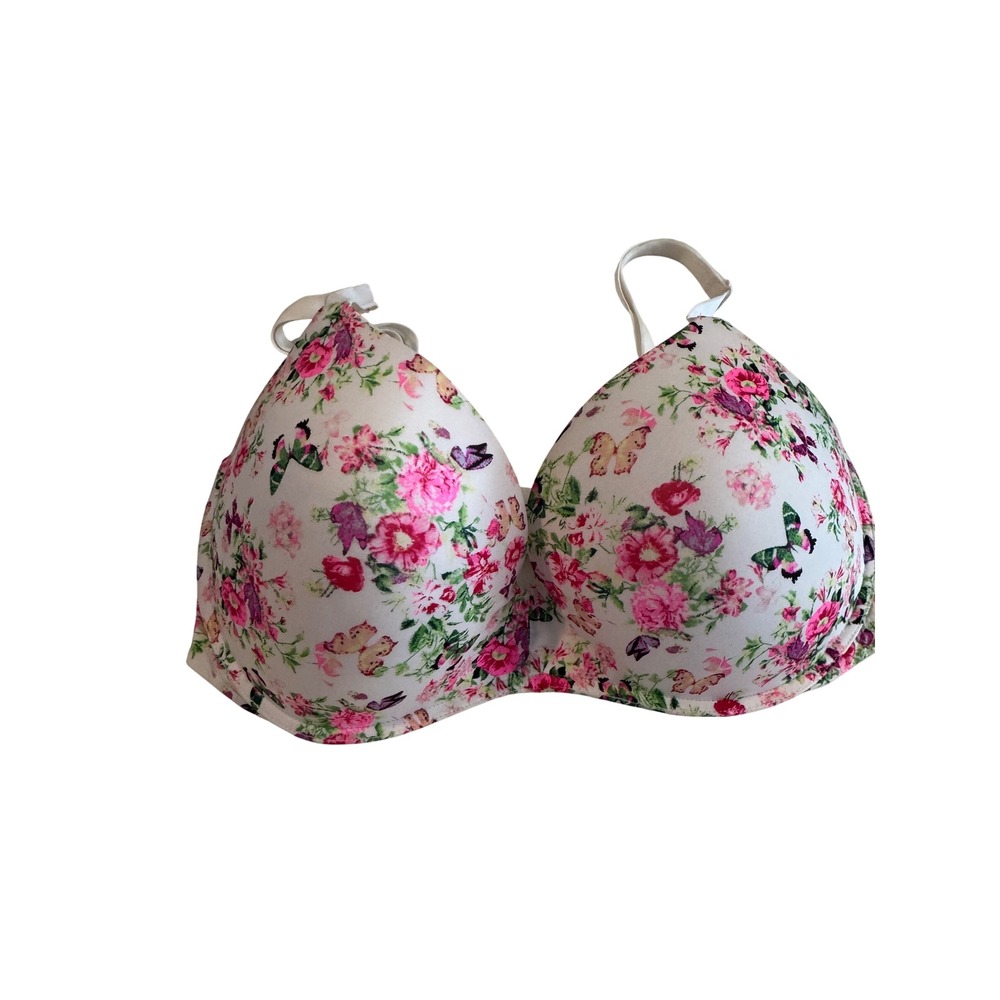 Victoria's Secret Wireless Padded Bra Floral Butterfly Print Pink White 36DD